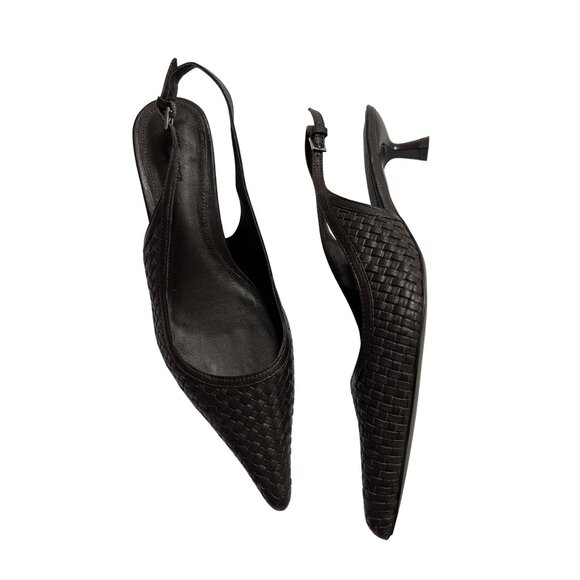 H&M Braided Leather Slingbacks in Dark Brown - Picture 1 of 7